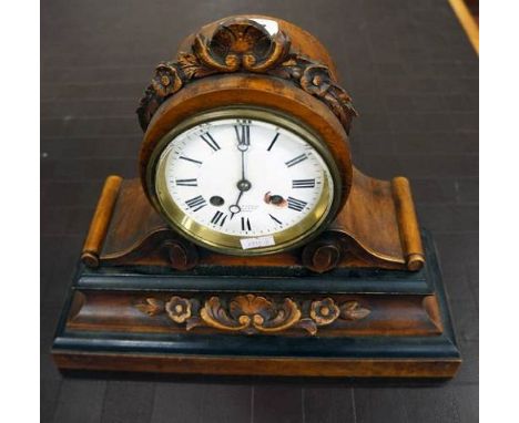 Carved mahogany mantle clock by J W Benson