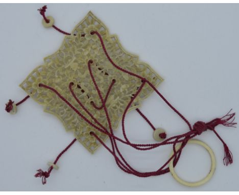 Ivory puzzle - square, string & ring  30-50