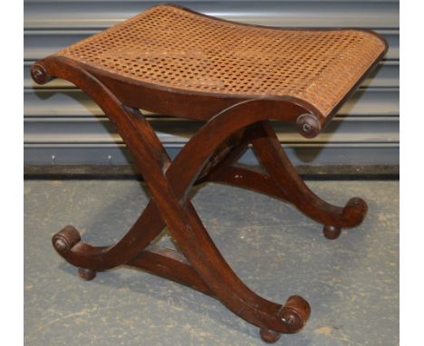 Mahogany cane seated cross stool  20-30