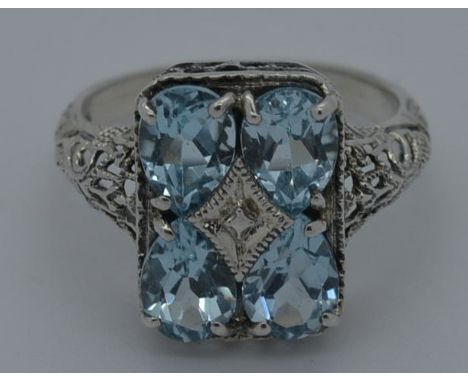 Sterling silver blue topaz set ring  10-20