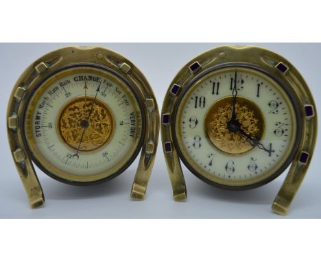 Brass horseshoe clock & barometer  20-40