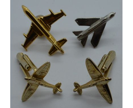 Pair of Spitfire cufflinks & 2 tie pins  10-15
