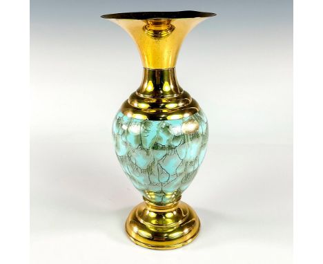 Turquoise toned with lustre finish &amp; branch patterning. Brass upper portion and base.Delft Holland on bottom. This item h