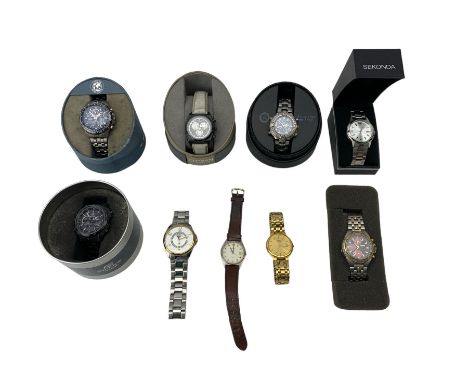 Group of gents watches, including Citizen Eco-Drive Titanium WR200 wristwatch, Citizen Eco-Drive Perpetual Calendar WR100 wri