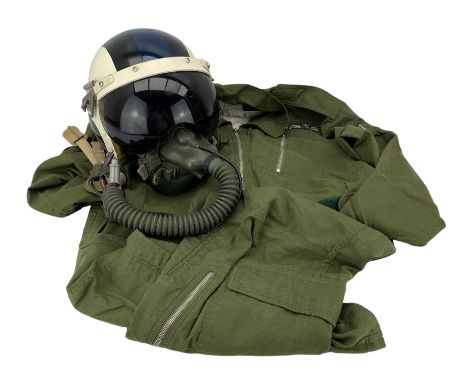 United States Air Force P-4A Flight Helmet, size large, by Selby Shoe Co. (re-painted), Type MS-22001 oxygen mask and a 1960s