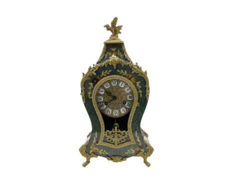 Continental - 20th century 8-day mantel clock in an 18th century Boulle style case, with rococo brass ornamentation and a gre