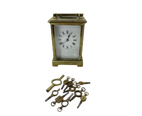 French - early 20th century 8-day carriage clock c1910, in an anglaise case with rectangular bevelled glass panels and an ena