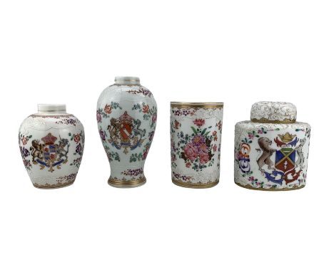 Three peices of 19th century porcelain, possibly Samson of Paris, including a tall mug tankard, decorated with floral sprays 