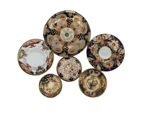 Group of late 19th and 20th century Royal Crown Derby Imari pattern plates and saucers, D23cm and smaller (6)