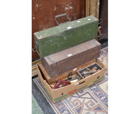 Tools - a rivet gun,  hammers, screw drivers, brazing tools, scales, mallets, saws etc qty