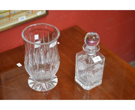 A Royal Doulton glass vase; a engraved glass decanter.