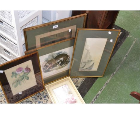 A watercolour of Venice, Earnest Greenwood; Dorothy Hutton watercolour of roses; charcoal of Venice; an early 19th Century pr