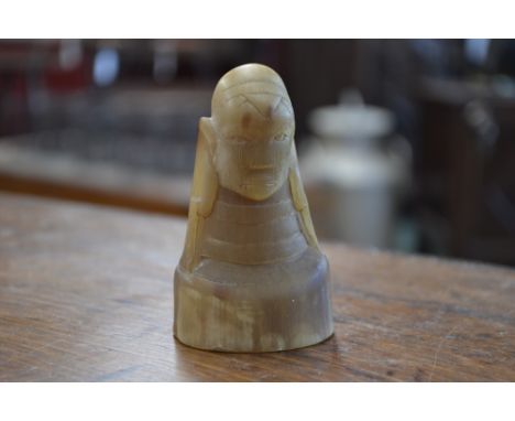 Tribal Art - a horn carving, of a woman wearing neck rings, 8cm high, possibly Ndebele, Southern Africa