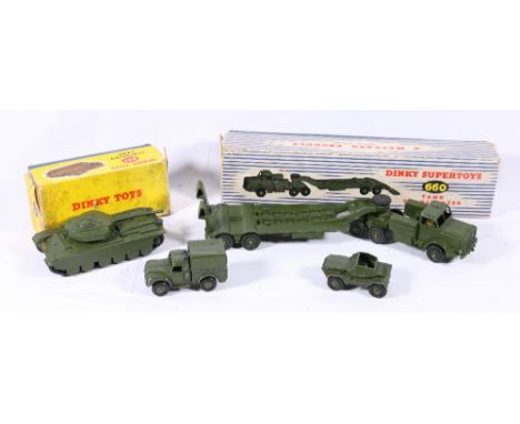 Dinky Supertoys 660 tank transporter, boxed, Dinky Toys 651 Centurian tank boxed also a 641 Army 1 ton Cargo truck and 673 Sc