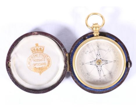 Ross & Co Opticians of London gilded pocket compass in travel case.