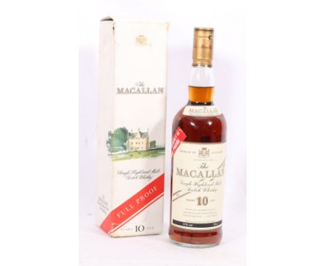 MACALLAN full proof 10 year old Highland single malt scotch whisky 75cl 57% volume or 100% proof, boxed