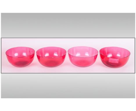 Four Victorian Ruby Glass Finger Bowls, With Ground Pontils. 5 Inches Diameter. 