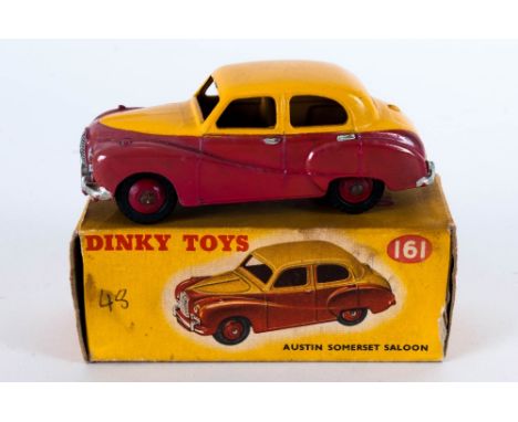 Dinky Toys No 161 Austin Somerset Saloon Diecast Model. Red Lower Body With Yellow Upper Body And Red Hubs. Red And Yellow Pi