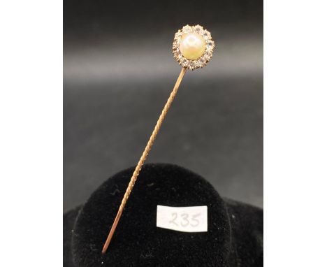 A pearl untested cluster stick pin screw top 15ct gold