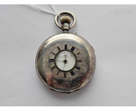A large gents silver half hunter pocket watch with seconds sweep