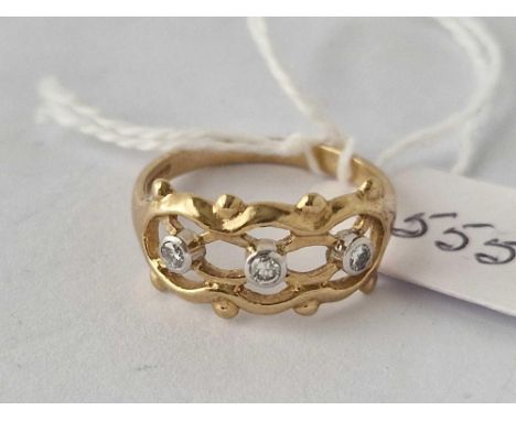 A fancy three stone diamond ring 9ct size R 2.8 gms