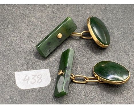 A fine pair of antiques Nephrite jade oval and oblong shaped cufflinks