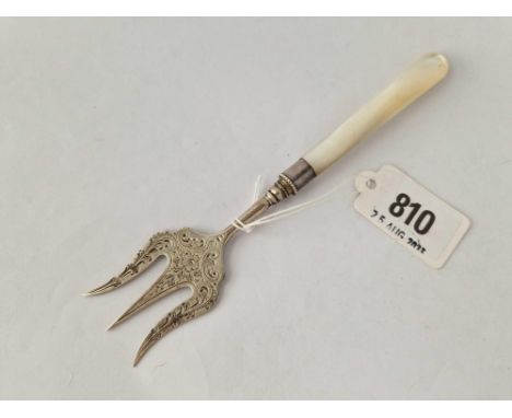 A silver mounted bread fork with MOP handle, Sheffield 1907 by WW