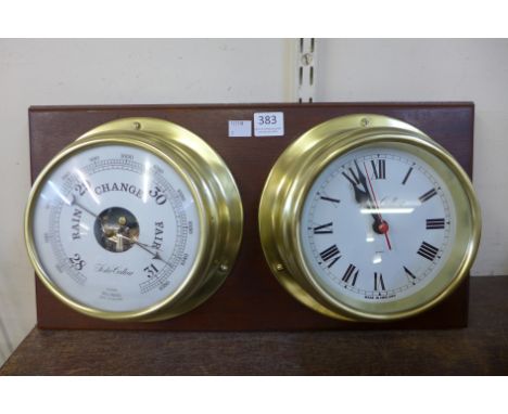 A ships style brass clock and barometer