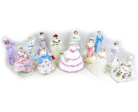 A group of Coalport, Royal Doulton and Royal Worcester figurines of ladies, comprising a Royal Doulton 'Diana', HN2468, 20.5c