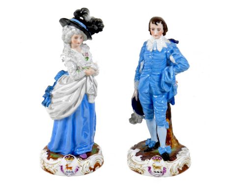 A pair of French 19th century Charenton porcelain portrait figurines, modelled after paintings by Thomas Gainsborough, portra