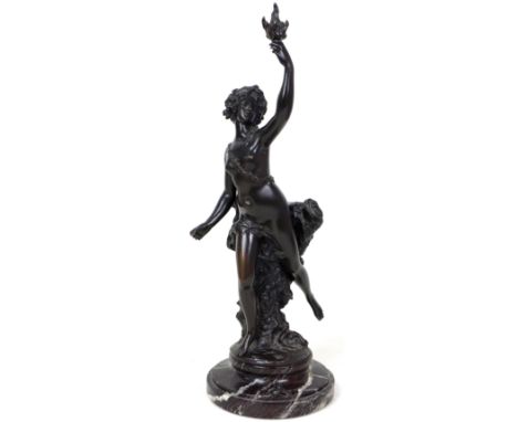 A French bronze figure of a classical female nude, late 19th century, possibly Persephone, modelled in standing pose holding 