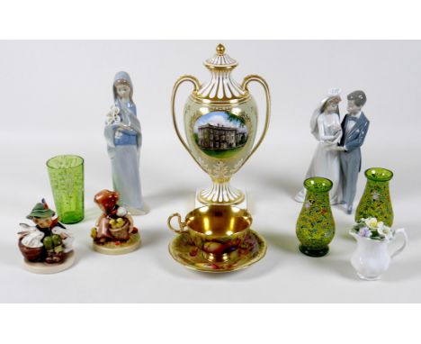 A group of ceramic and glass, comprising a commemorative Spode china twin handled vase and cover, for Charles and Diana's wed