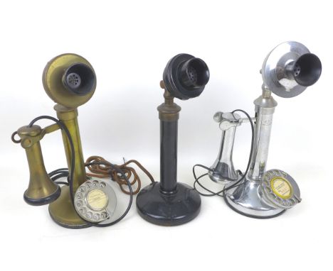 A group of three candlestick telephones, comprising an RAF Air Ministry Candlestick microphone, 10A/9597 stamped to the base 