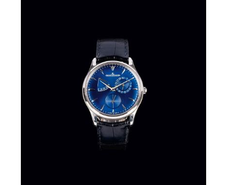 Jaeger-LeCoultre. Herren-Armbanduhr 'Master Ultra Thin Reserve de Marche'. Automatik. Blaues, mattiertes Zifferblatt, Silberf