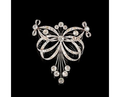 Außergewöhnliche, hochkarätige Jugendstil-Diamant-Brosche. Um 1900. Platin. Insgesamt Diamant-Besatz von ca. 12,50 - 12,60 ct
