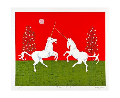 Screenprint titles The Unicorn. Signed lower right numbered 103/250. Sight size 32" x 26".Mark Sabin was born in New York Cit