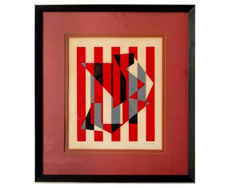 Offset Print of Simon Tashimoto (Japan b.1946) "Victory" with an illegible signature in pencil on the lower right. The Op Art