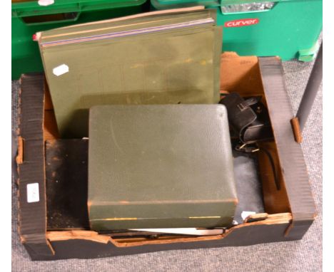 A fitted case with part travelling toilet set; a hunting sandwich box; a large collection of cigarette cards; and Masonic reg