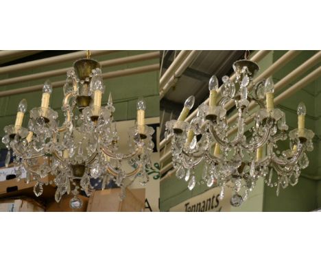 Pair of cut glass eight-light chandeliers (2) 