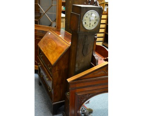 A 1920's oak small longcase clock and a reproduction bureau