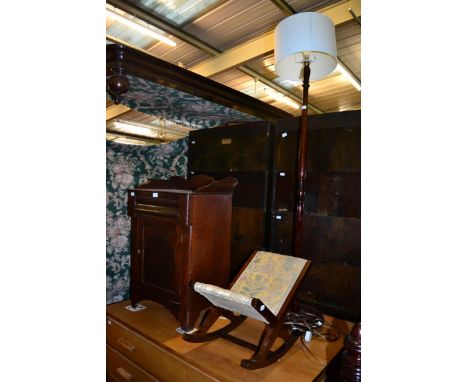 A Victorian mahogany bedside cupboard, with a three-quarter gallery above a frieze drawer with cupboard door below, 51cm wide