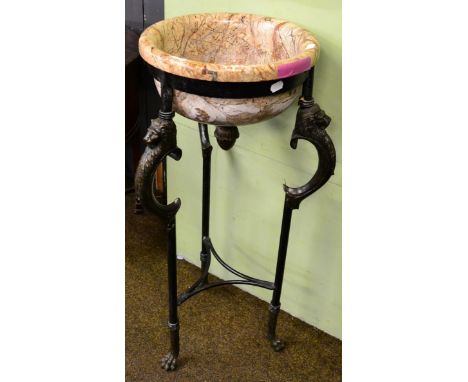 Basin on stand, the three supports with lion mask shoulders and on lion paw feet 