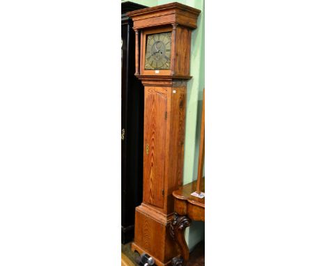 A pine eight day longcase clock, dial later inscribed Joshua Harrocks, Lancaster 