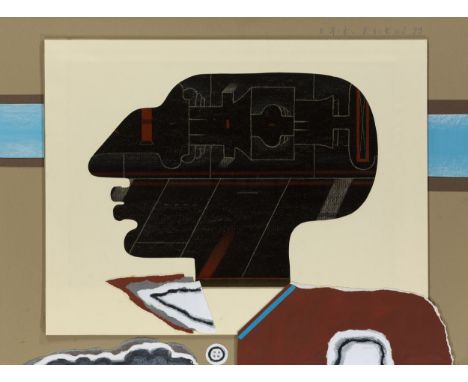 YANKILEVSKY, VLADIMIR(1938–2018) Self-Portrait , signed and dated 1999.Collage with paper, acrylic on canvasboard, and gouach