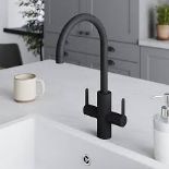 GoodHome Zanthe Black Graphite effect Kitchen Twin lever Tap. - PWBW.