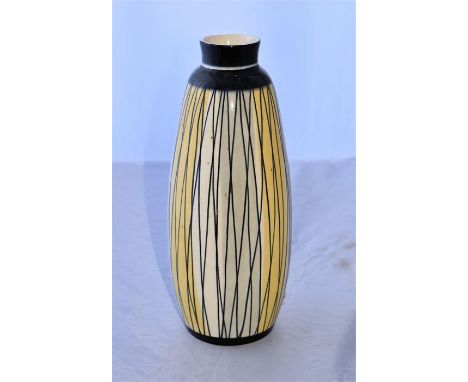 A 1960's vintage retro chic black, white and yellow ceramic vase H 31cm x D 6cm 