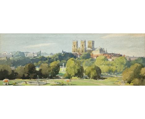 Frank Sherwin (British 1896-1985): York from the Station Hotel, watercolour signed together with pair framed carriage prints 