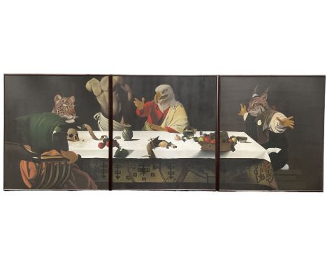 After Michelangelo Merisi da Caravaggio (Italian 1573-1609): 'The Supper at Emmaus' with anthropomorphic figures and allegori