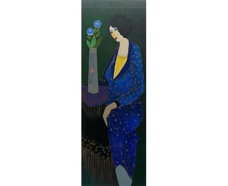 Itzchak (Isaac) Tarkay (Israeli 1935-2012): 'Starburst Vase', limited edition colour serigraph signed in pencil 62cm x 22cm