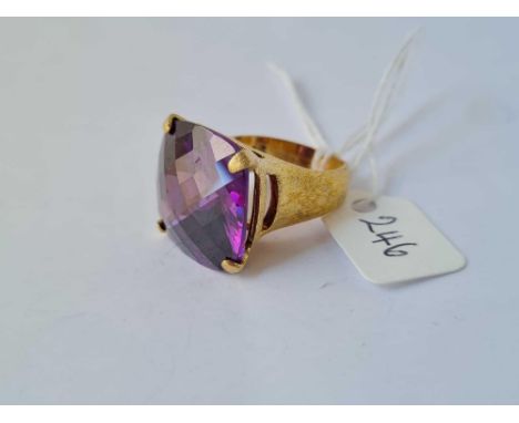 A large silver gilt purple stone dress ring size M 